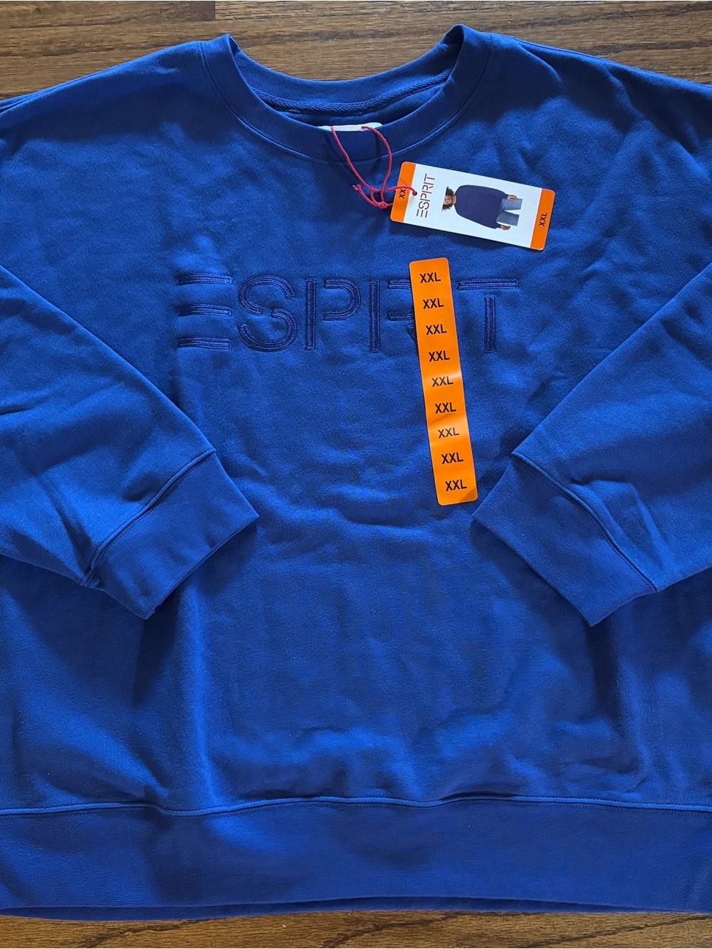 Esprit Women’s XXL Blue Crewneck Sweatshirt with Embroidered Logo, New With Tags